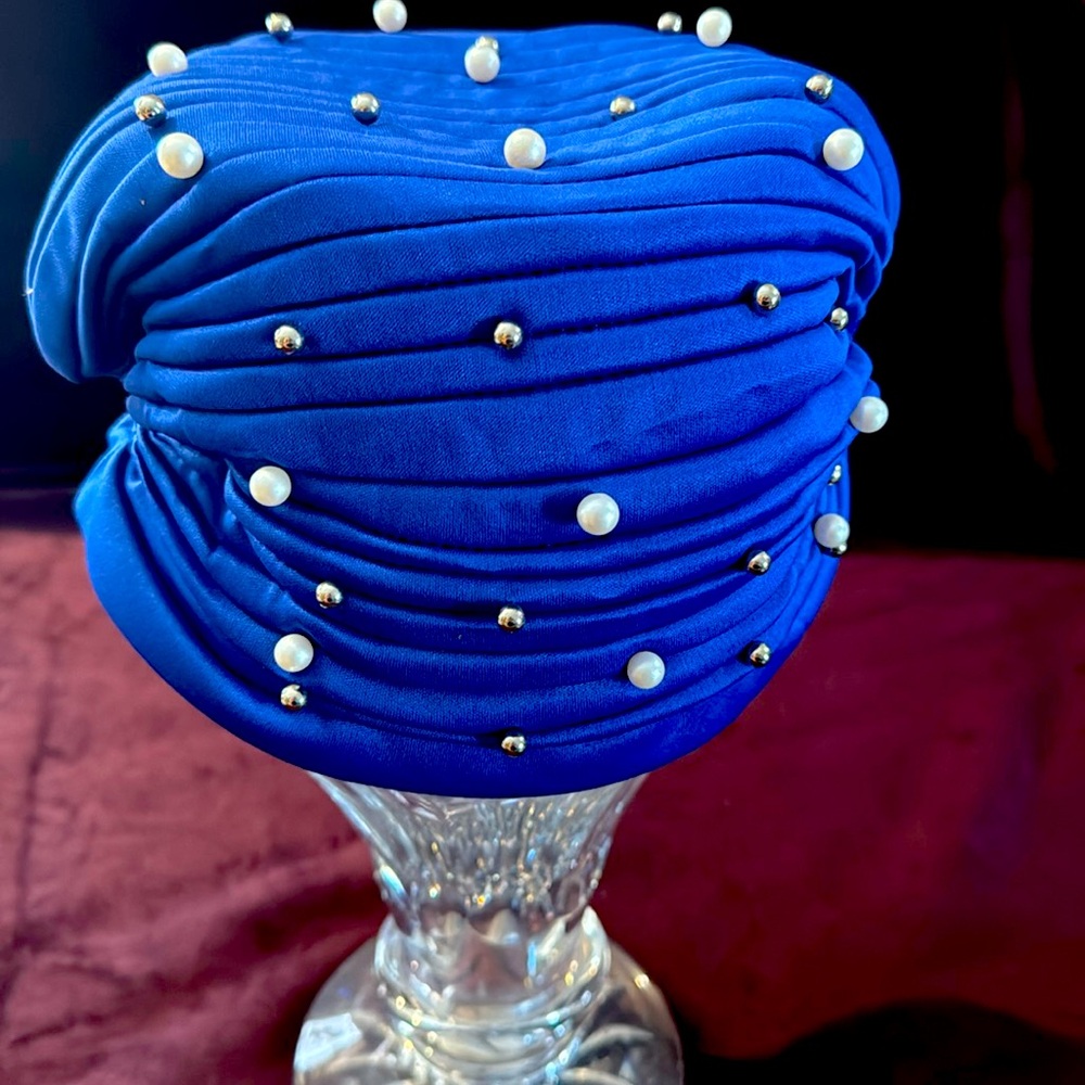 Royal blue Faux Pearl Stud Turban NWT